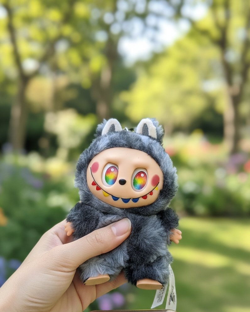 a girl holding a cute doll standing in garden with a peace and enjoying the nature. the doll looking the very charming and cute.