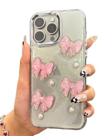 Pink Bow Glitter Case For iPhone