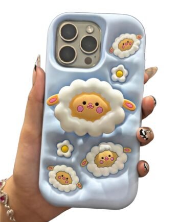 Fluffy Sheep Sky Blue 3D Silicone Back Cover for iPhone